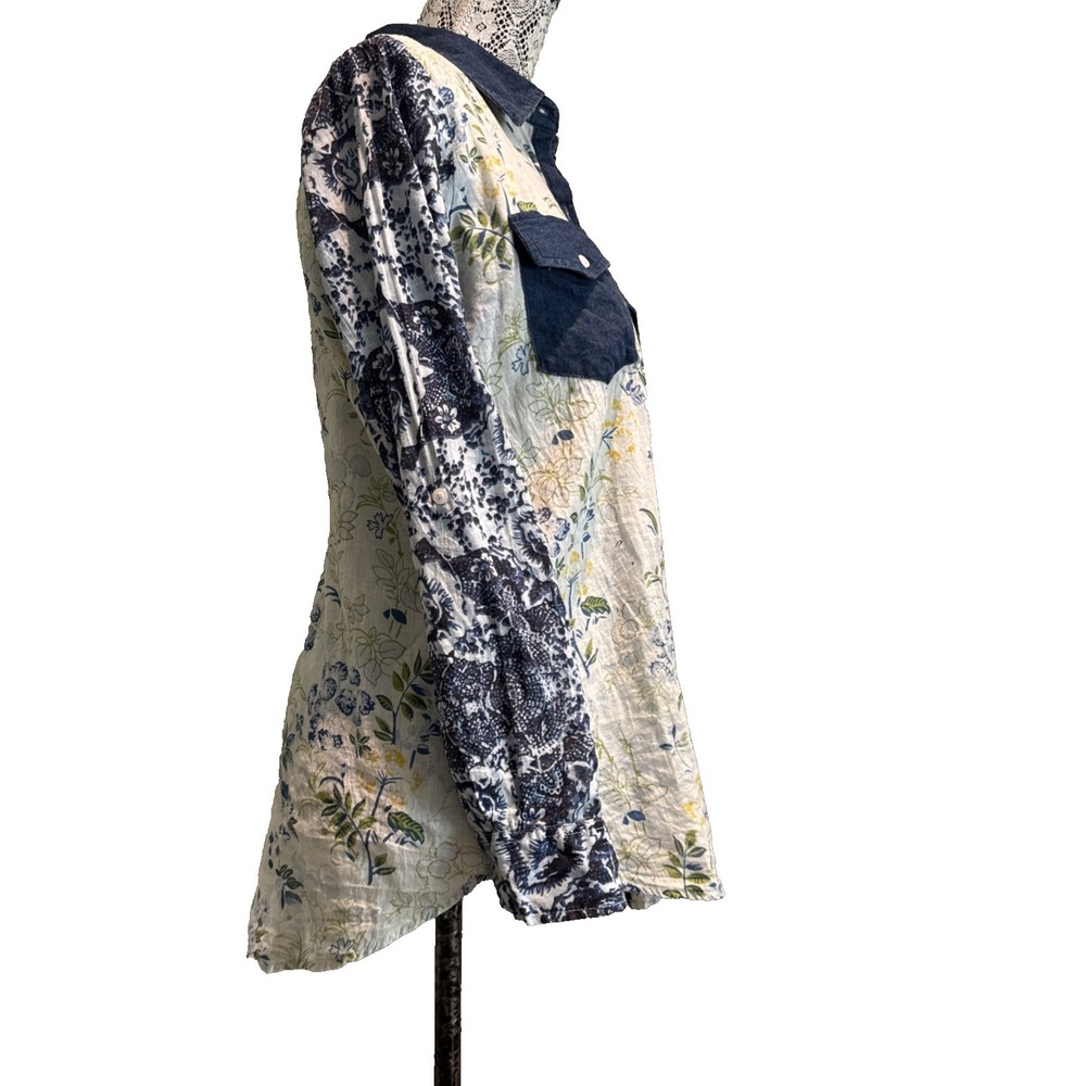 Vintage Gora‎ Button Up Blue Floral Peasant Top Lightweight Coastal Beach S - Picture 5 of 16